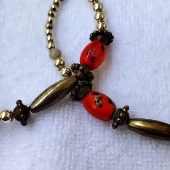 Vintage Silver Green Red Bead Eyeglasses Sunglasses Chain - Picture 3 of 7